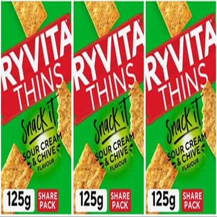 Snack It Thins Sour Cream & Chive Flavour 3 x 125g,100% of our thins are British baked, however our wheat flour may sometimes come from outside the UK,Crunch time. Enjoy a British baked,