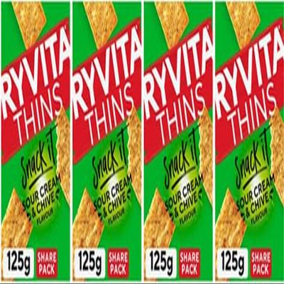Snack It Thins Sour Cream & Chive Flavour 4 x 125g,100% of our thins are British baked, however our wheat flour may sometimes come from outside the UK,Crunch time. Enjoy a British baked