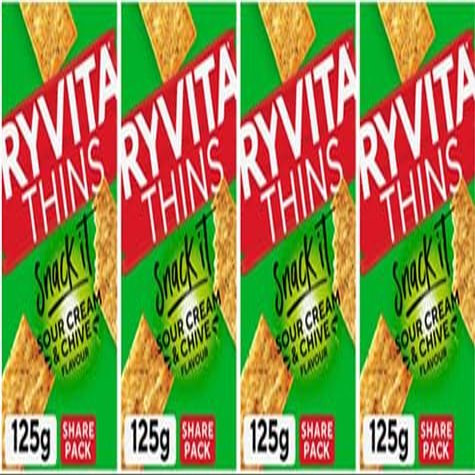 Snack It Thins Sour Cream & Chive Flavour 4 x 125g,100% of our thins are British baked, however our wheat flour may sometimes come from outside the UK,Crunch time. Enjoy a British baked