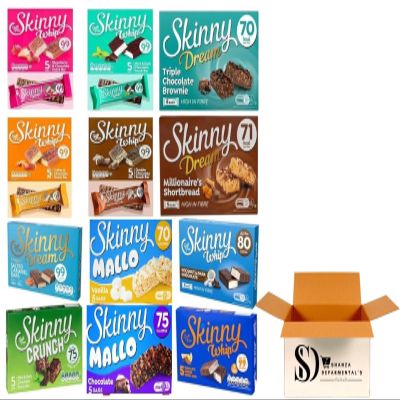 Skinny Whip Low-Calorie Snack Bars  Assorted Variety Pack (6 Boxes, 30 Bars) | Guilt-Free Treats, High in Fibre | 70-99 Calories per Bar | Delicious Flavours for On-the-Go Snacking