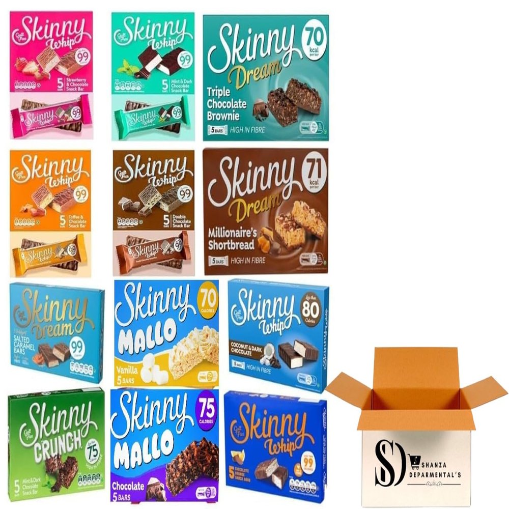 Skinny Whip Low-Calorie Snack Bars Assorted Variety Pack (6 Boxes, 30 Bars) | Guilt-Free Treats, High in Fibre | 70-99 Calories per Bar | Delicious Flavours for On-the-Go Snacking