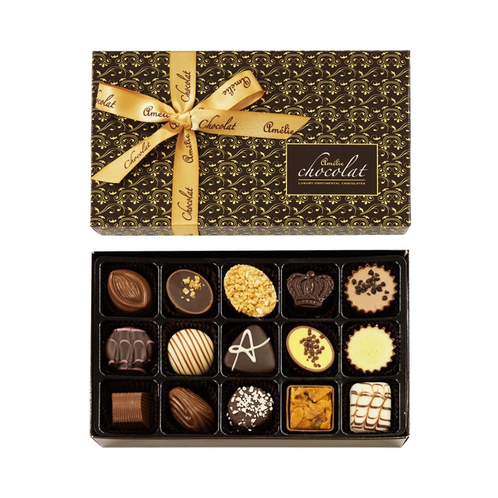 Amelie Chocolat Luxury Collection | Luxury Handmade Chocolates | Adult Chocolate Gifts | 15 Assorted Chocolates | Belgian Chocolate Gifts | Chocolate Fillings | Chocolate Pralines | Chocolate Ganache