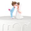 2pcs Cake Topper Miniature Scene Figure Sand Table Rustic Decoration Bride And Groom Figurine Wedding Cake Doll Engagement (Blue and White) view 1