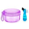 No Leak Partial Denture Case Retainer Bath Box Cup, Denture Soaking Cup False Teeth Holder Box Case with Strainer Basket and Brush (Transparent Purple) view 1