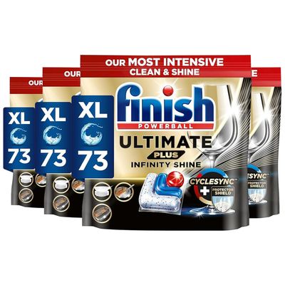 Finish Ultimate Plus Infinity Shine Dishwasher Tablets | Fresh | 73 Dishwasher Tabs | Clean & Diamond Shine (Pack of 4)