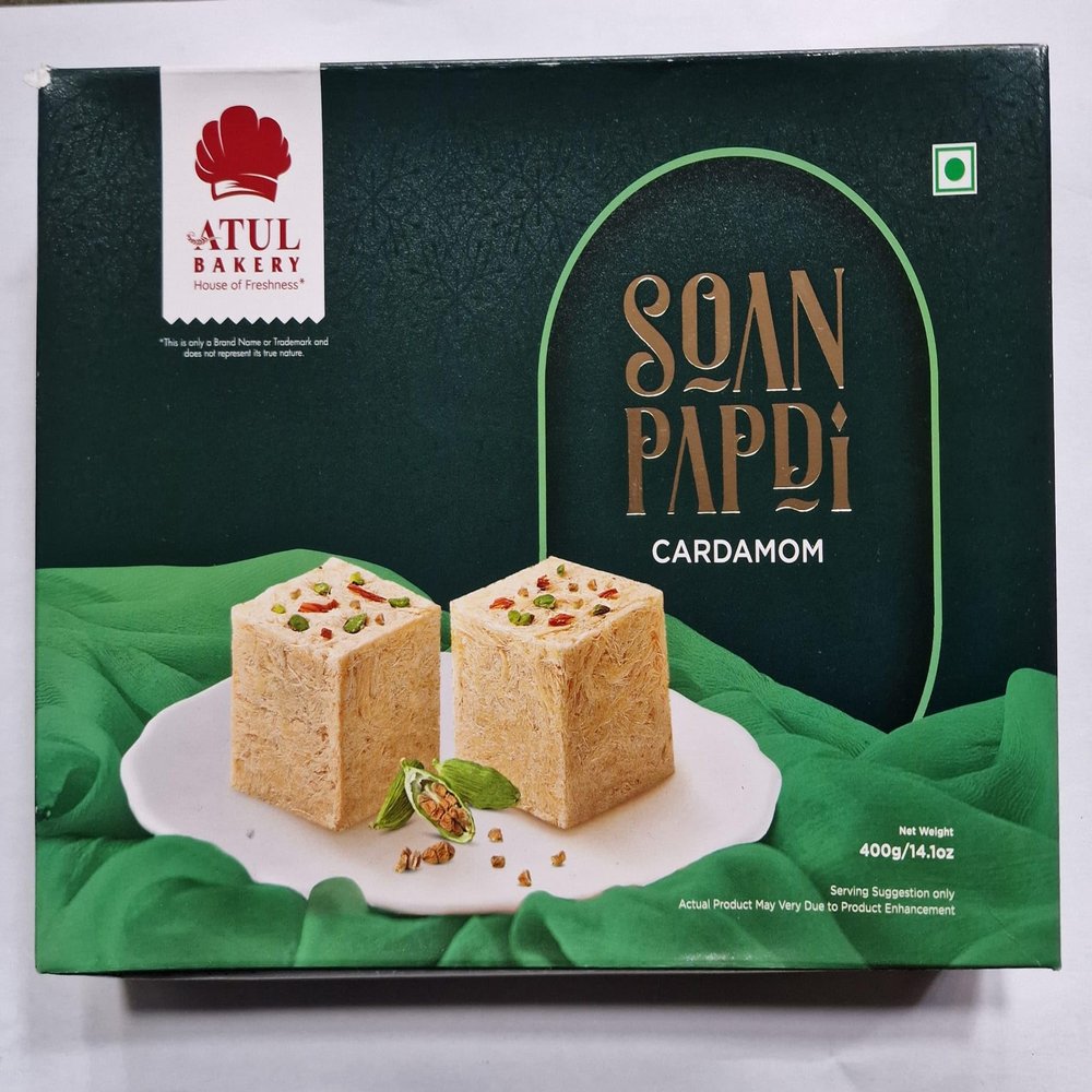 Cardamom Soan Papdi Sweet  400g | Flaky & Delicious Indian Dessert | Infused with Aromatic Cardamom | Used For Gifting on All Festive Occasions & Celebrations (Pack of 1)
