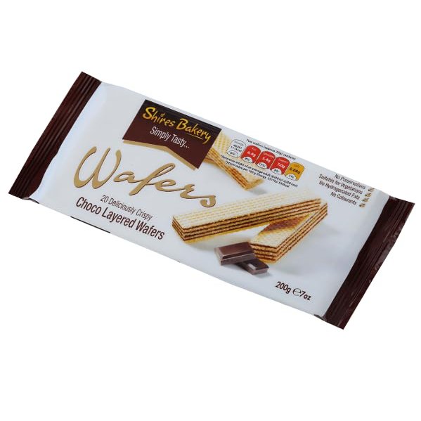 Shires Bakery | 20 Wafers per packet | Crispy & Delicious | 200g | Vegetarian -Friendly | Preservative-Free | (6 Packets, Chocolate Wafer)