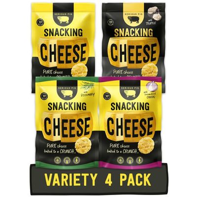 Serious Pig Snacking Cheese Variety Pack, Classic Rosemary Truffle Caramelised Onion Flavours (4 x 24g)