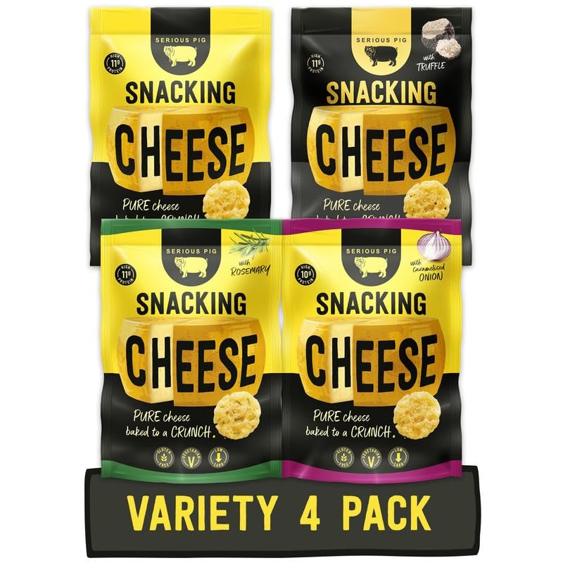 Serious Pig Snacking Cheese Variety Pack, Classic Rosemary Truffle Caramelised Onion Flavours (4 x 24g)