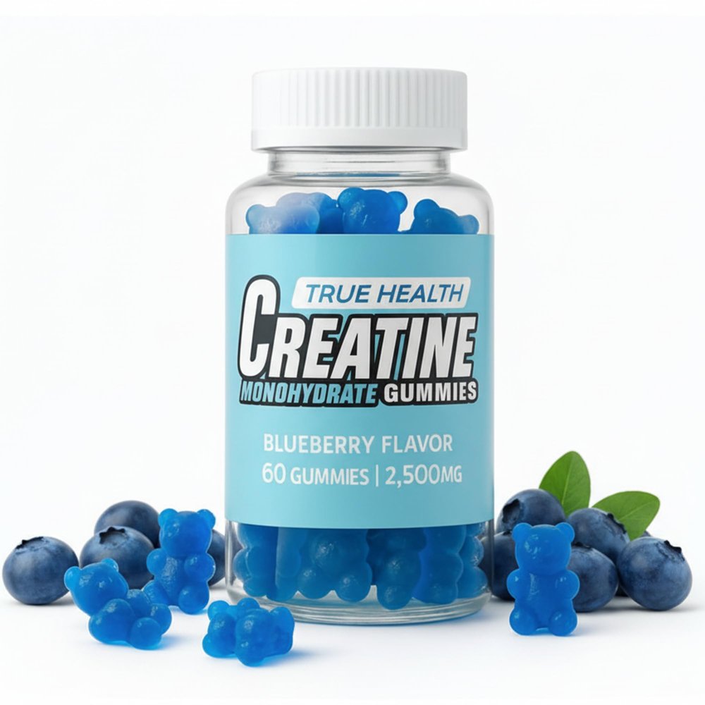 True Health Creatine Gummies Blueberry Flavour  Vegan Creatine Monohydrate Gummies, Blueberry Flavoured for Post Workout Recovery, Boost Muscle Growth and Enhance Strength, 2,500 MG, 60 Units