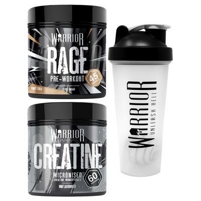 Bundle Warrior Rage Pre-Workout 392g + Creatine Monohydrate Powder 300g + Shaker 600ml - Improve Physical Performance and Recovery (Krazy Cola)