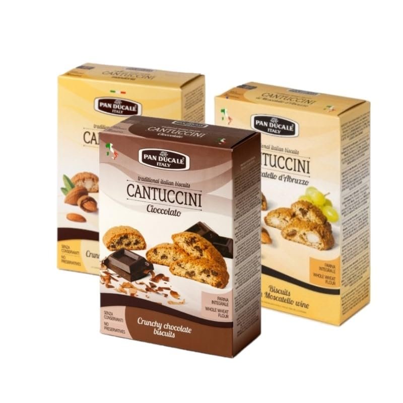 Pan Ducale - Cantuccini with Almonds, Chocolate and Moscatello - Traditional Italian crunchy biscuits - 3 x 200 g