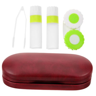 Healvian Red Double-Layer Lens and Eyeglass Case Bottles Portable Myopic Glasses Storage Box Travel Lens Kit for Home and On-The-go