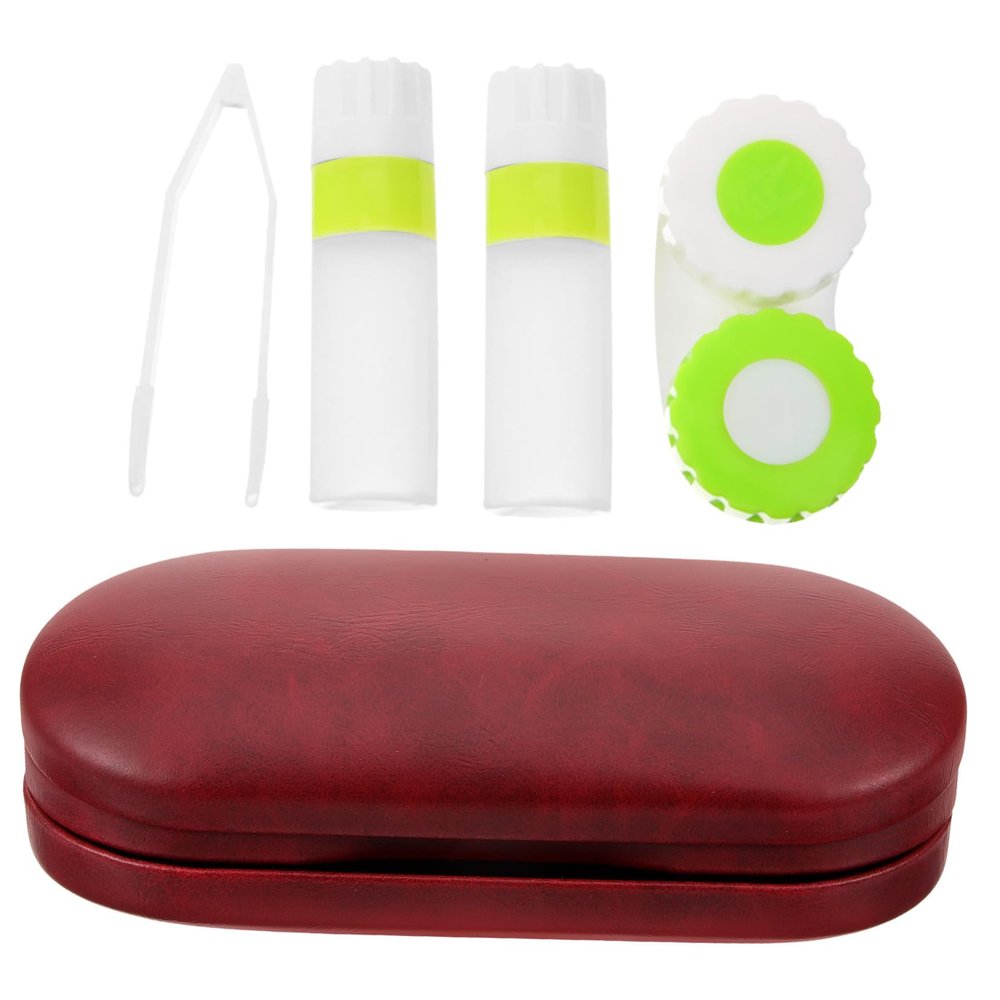 Healvian Red Double-Layer Lens and Eyeglass Case Bottles Portable Myopic Glasses Storage Box Travel Lens Kit for Home and On-The-go
