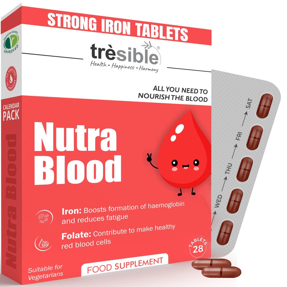 Iron Tablets High Strength with Folic Acid, Zinc Bisglycinate, Vitamin C and B12 (1-Month Supply) - Iron Supplements for Women, Men and Child - Energy Supplements Help to Reduce Tiredness and Fatigue