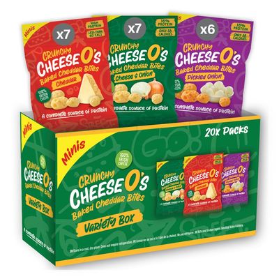 CheeseO's Minis Crunchy Baked Cheddar Bites - Keto Snacks - High-Protein Cheese Snacks - Variety Multipack 20x10g - Low Carb -Gluten Free - Vegetarian