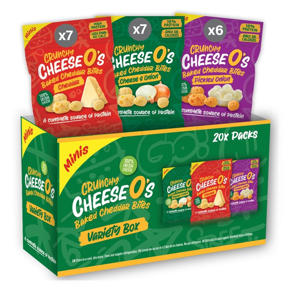 CheeseO's Minis Crunchy Baked Cheddar Bites - Keto Snacks - High-Protein Cheese Snacks - Variety Multipack 20x10g - Low Carb -Gluten Free - Vegetarian