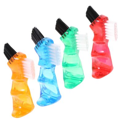 HOMOCONO 4pcs Denture Toothbrush Small Soft Bristle Double-Sided Mini Cleaning Brush for False Teeth Home and Travel Use