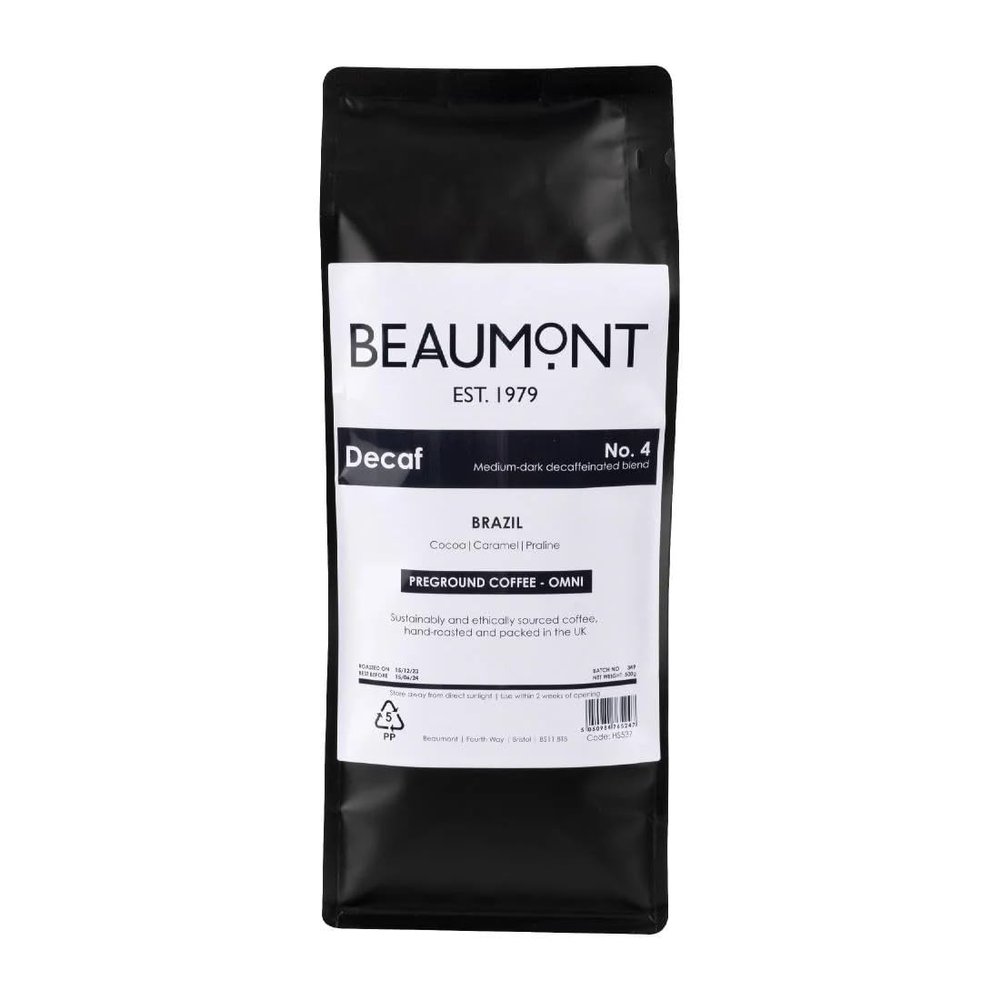 Beaumont No.4 Omni Grind Decaf Roasted Coffee 500g HS537 - Flavour Notes: Cocoa, Caramel, Praline HS537