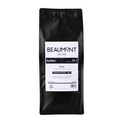 Beaumont No.2 Santos Grind Omni Coffee Dark Roasted Beans 1kg - Brazilian Arabica, Flavour Notes: Cocoa, Molasses, Dark Chocolate HS530