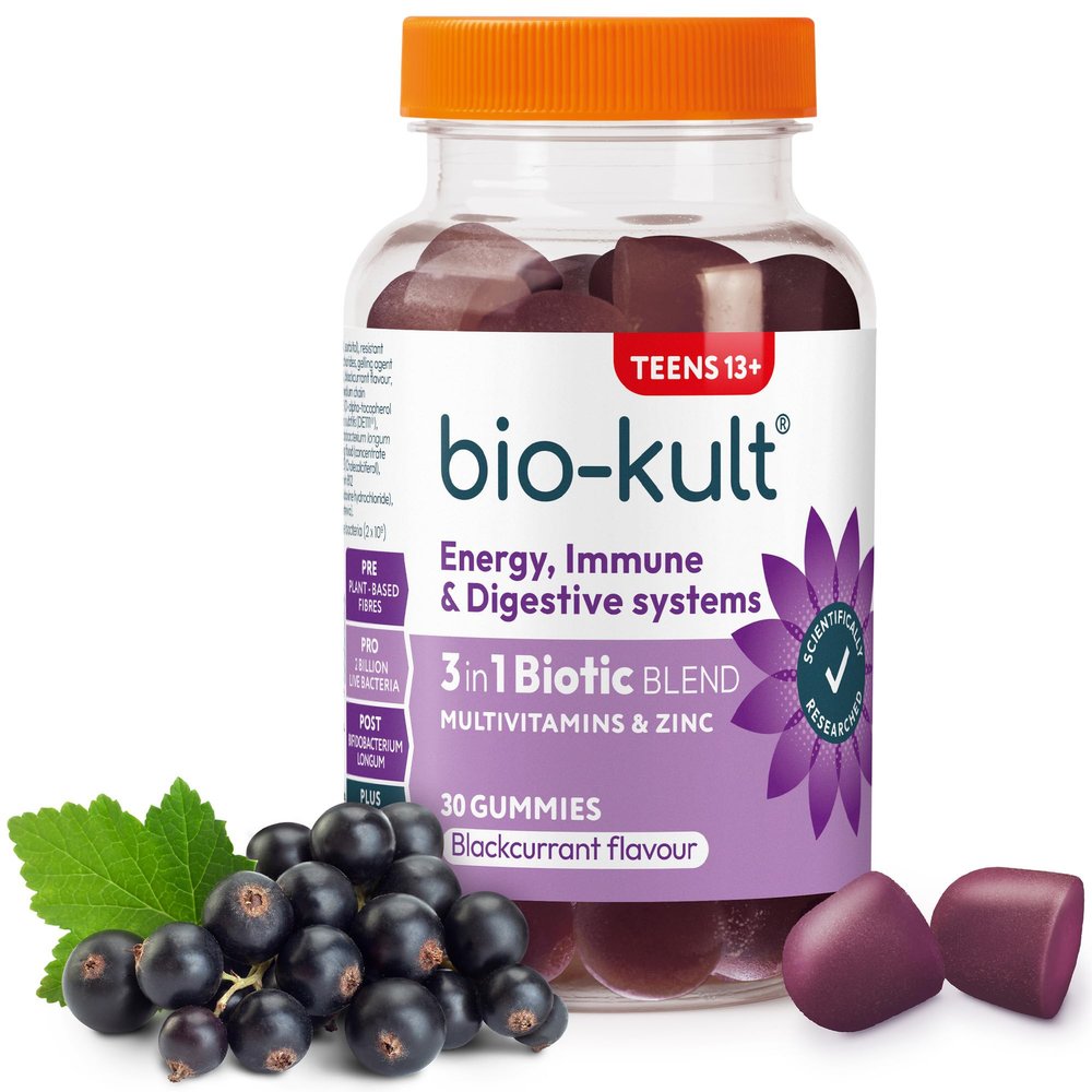 Bio-Kult 3in1 Gut Health Gummies for Teens | 2B CFU + Multivitamins | Blackcurrant Flavour | Ages 13+ | 30 Probiotic Gummies