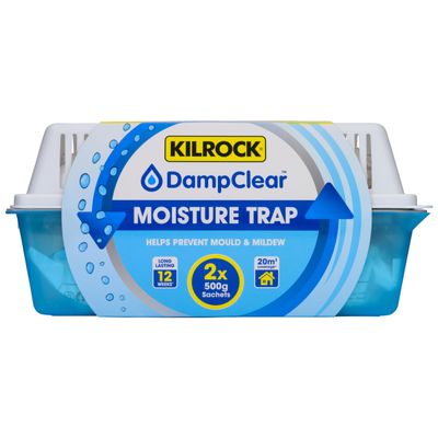 Kilrock Damp Clear Moisture Trap - 2X 500g Sachets - Long Lasting up to 12 Weeks - Helps to Prevent Mould & Mildew Build-up in Caravans, Garages, Boats, Kitchen, Bathroom, Wardrobes and Cupboards