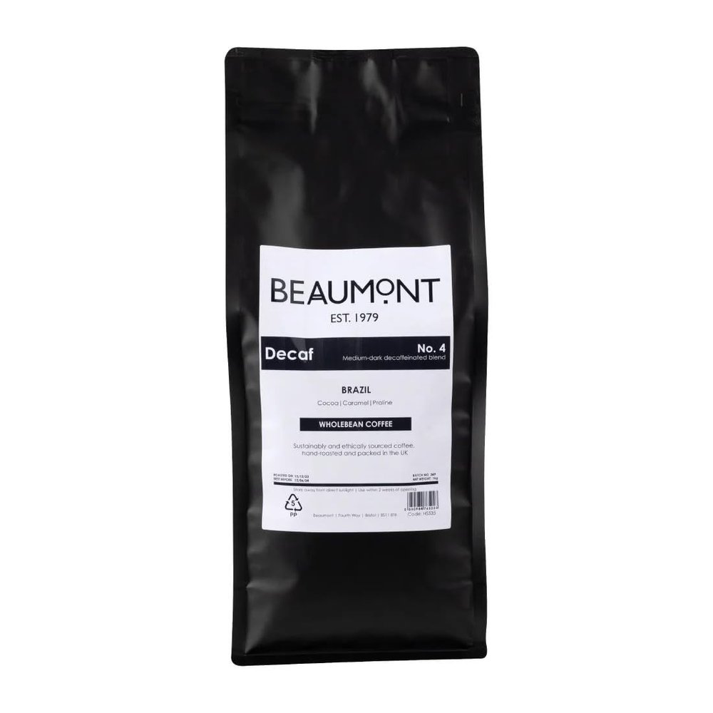 Beaumont No.4 Grind Coffee Roasted Beans Decaf 1kg - Flavour Notes: Cocoa, Caramel, Praline HS535
