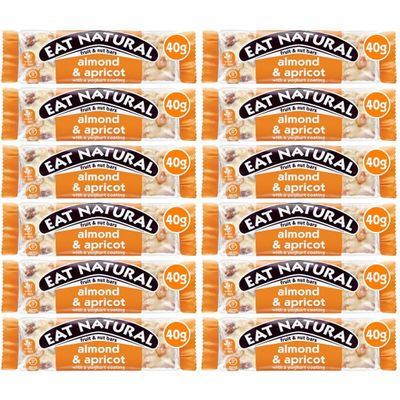 Eat Natural Fruit and Nut Bars Protein Full case Full Flavours 12x40g - Vegetarian Gluten free, source of fibre, yoghurt coating, berries, peanut protein bars (Almond & Apricot with Yoghurt Coating)