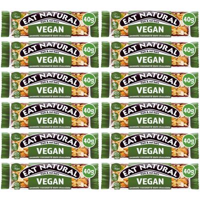 Eat Natural Fruit and Nut Bars Protein Full case Full Flavours 12x40g - Vegan gluten free, source of fibre, yoghurt coating, berries, peanut protein bars (Vegan Peanuts, Coconut & Dark Chocolate)