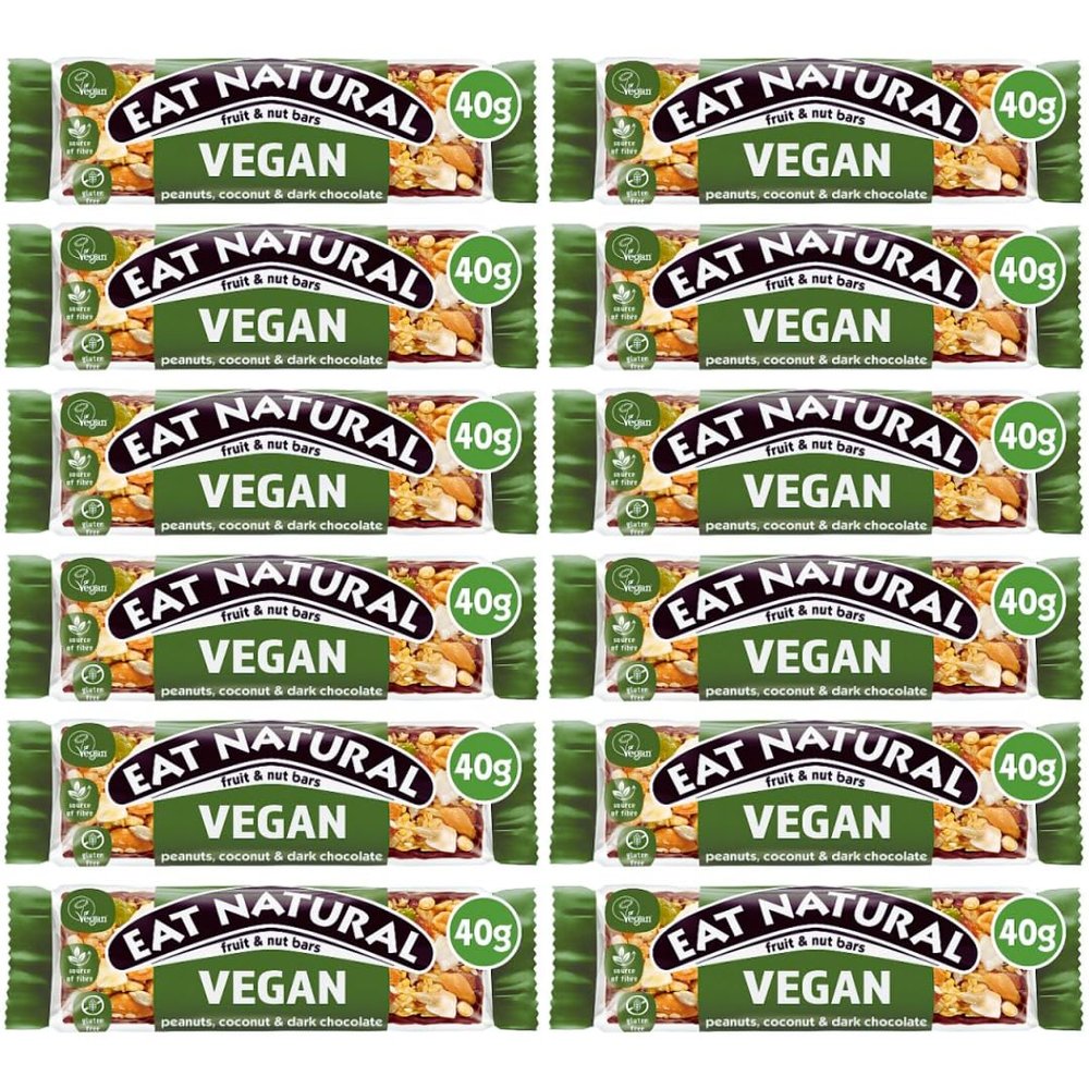 Eat Natural Fruit and Nut Bars Protein Full case Full Flavours 12x40g - Vegan gluten free, source of fibre, yoghurt coating, berries, peanut protein bars (Vegan Peanuts, Coconut & Dark Chocolate)