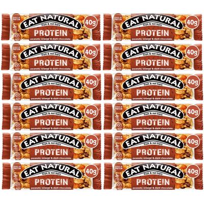 Eat Natural Fruit and Nut Bars Protein Full case Full Flavours 12x40g - Vegan gluten free, source of fibre, yoghurt coating, berries, peanut protein bars (Protein Peanuts, Orange & Dark Chocolate)