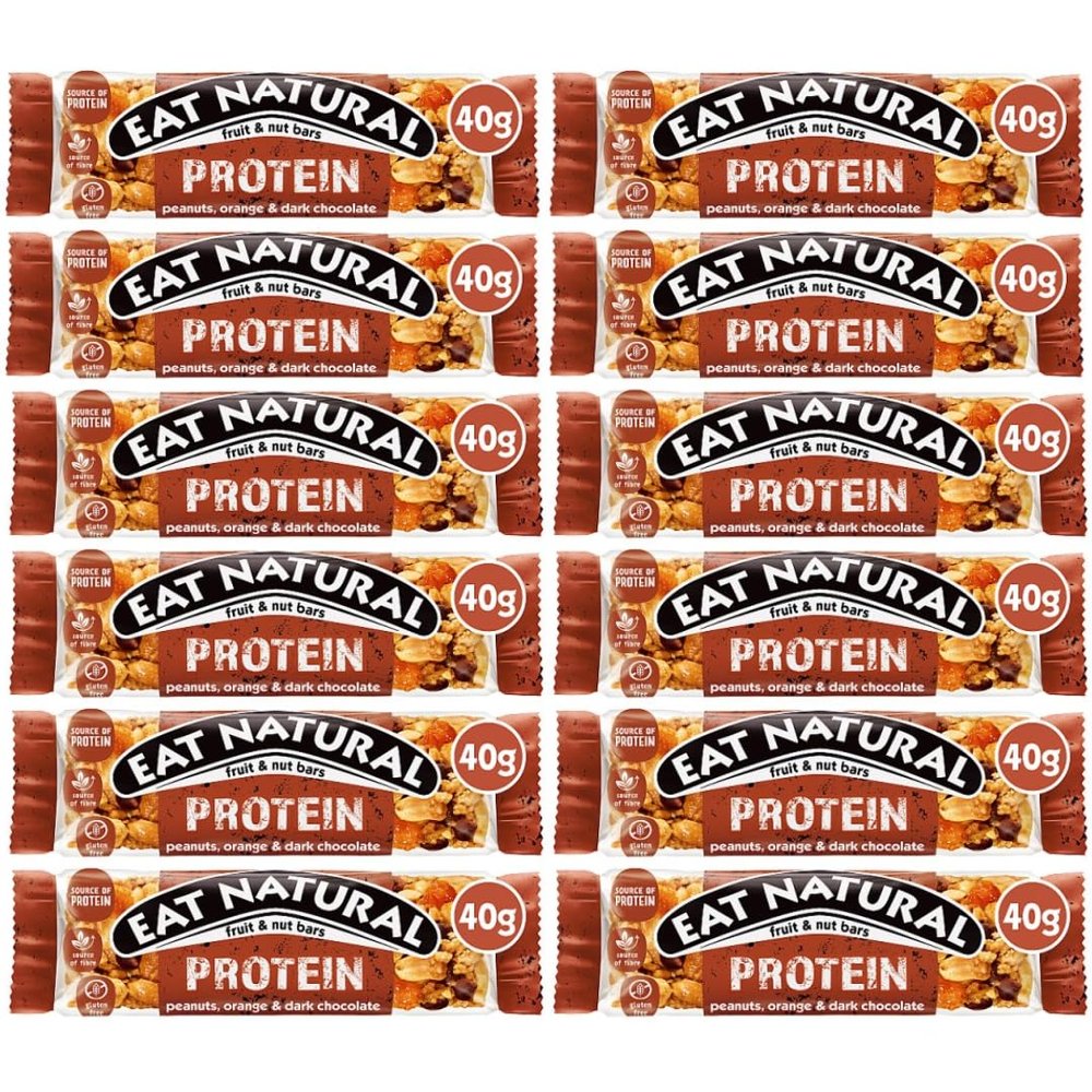 Eat Natural Fruit and Nut Bars Protein Full case Full Flavours 12x40g - Vegan gluten free, source of fibre, yoghurt coating, berries, peanut protein bars (Protein Peanuts, Orange & Dark Chocolate)