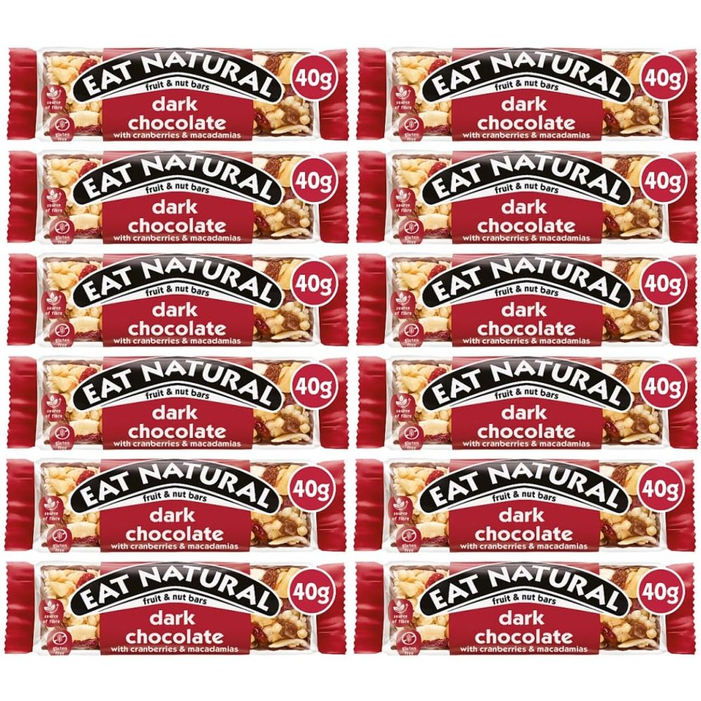 Eat Natural Fruit and Nut Bars Protein Full case Full Flavours 12x40g - Vegan gluten free, source of fibre, yoghurt coating, berries, peanut protein bars (Dark Chocolate with Cranberries & Macadamias)