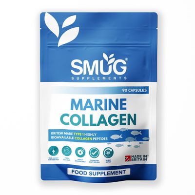 Marine Collagen 1200mg  Type 1 Peptides  90 Capsules  30 Day Supply  Made in Britain  SMUG Supplements