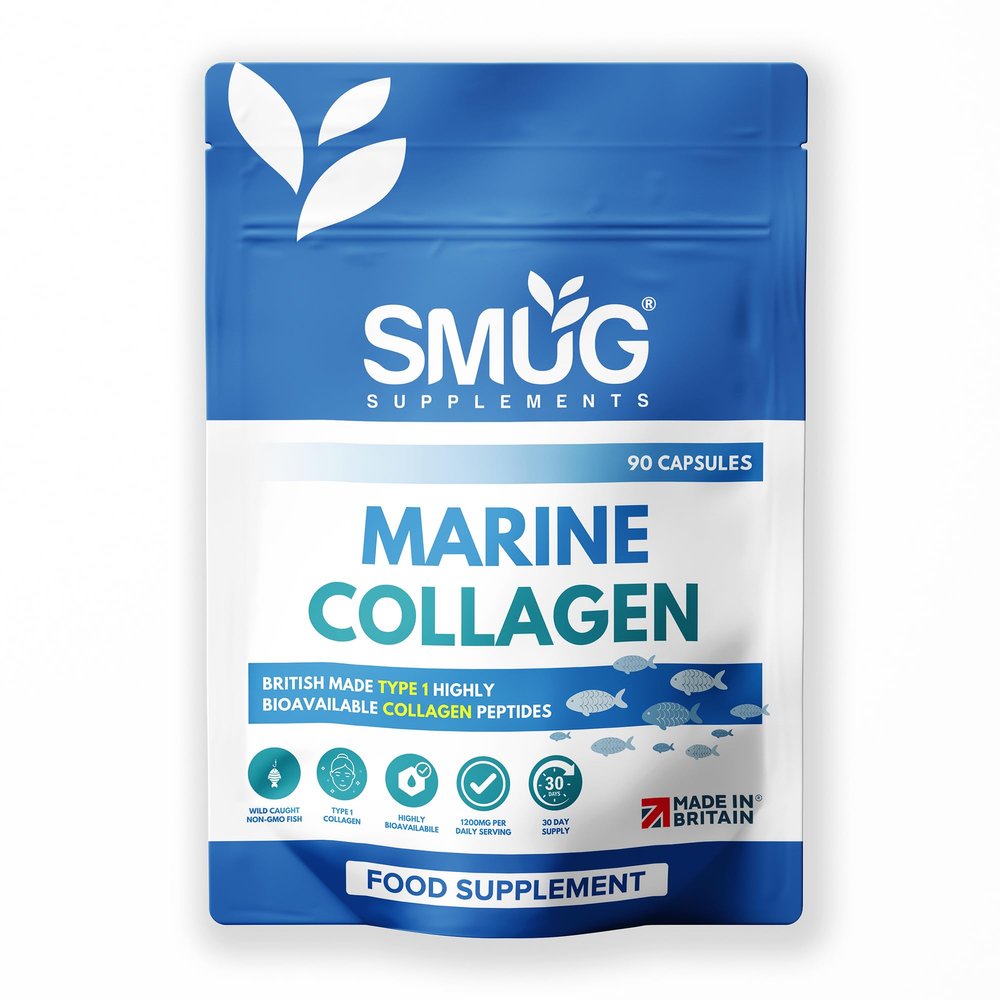 Marine Collagen 1200mg Type 1 Peptides 90 Capsules 30 Day Supply Made in Britain SMUG Supplements