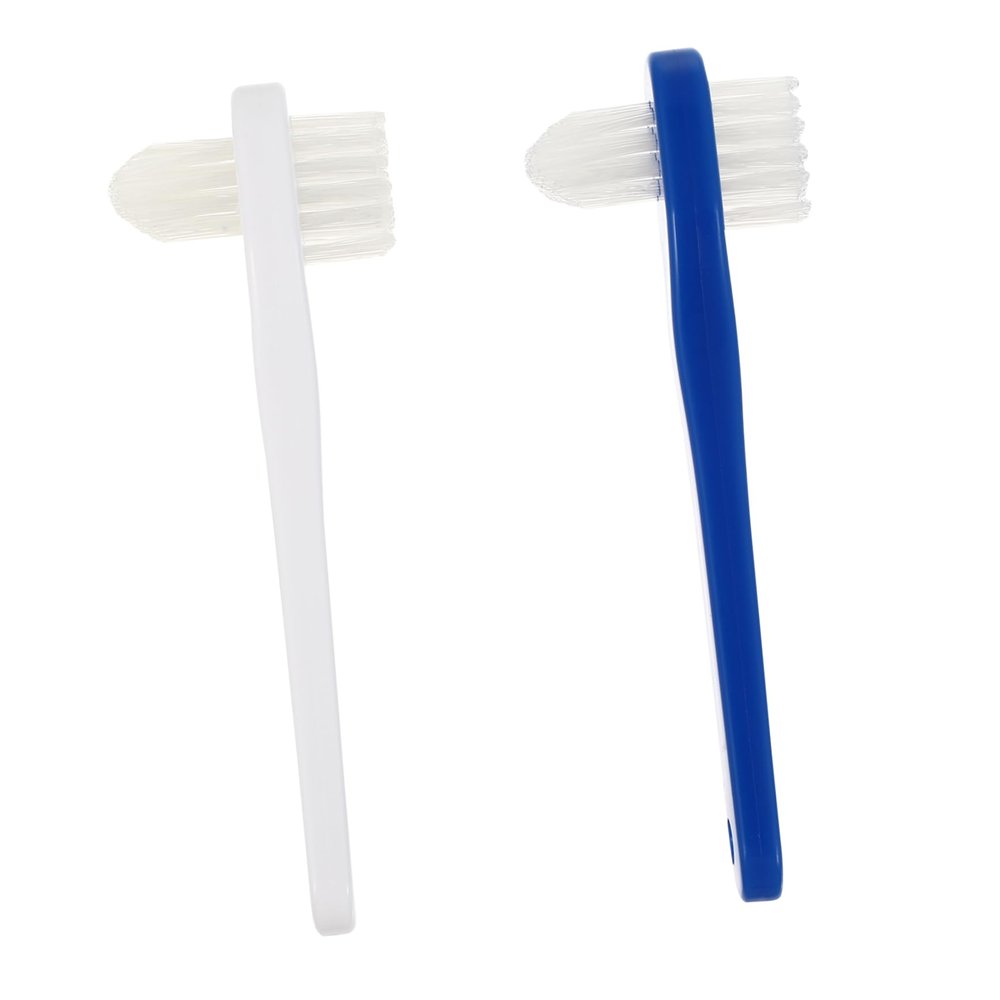HAPINARY Denture Brush False Teeth Brush 2Pcs Dual-Head Toothbrushes with Firm Nylon Bristles Long Non-Slip Handle Maintains Original Finish Fresher Breath Dedicated Denture Cleaning Tool