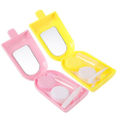 HAPINARY 2sets Small Lens Box Ice Cream Design Case Holder Convenient for Travel and Daily Use Random Color