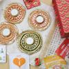 Emartbuy Luxury Diwali Hamper with 4 Gota Rangoli Candle Holders Diyas & Snacks - Perfect for Diwali, Pooja, Navratri, Ganpati & Housewarming Gifts view 1