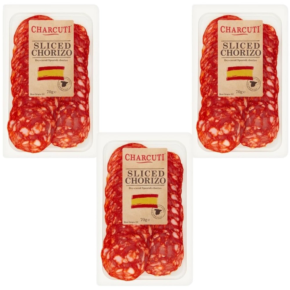 Charcuti Dry-Cured Sliced Spanish Chorizo 70g packs (3x70g)
