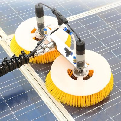 Electric Solar Photovoltaic Panel Cleaning (Double Head),Photovoltaic & Solar Panel Cleaning Tool w/Adjustable Brush Head,Used to Clean Roof Solar Photovoltaic Panel,6m