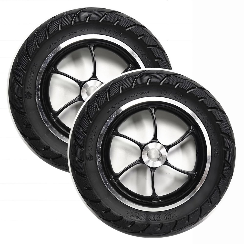 10x2.50 Electric Wheelchairs Rear Wheel, 10 Inch Rear Wheel Replacement Wheels, Rubber Solid Tire, Wheelchair Rear Wheel Assembly, Bearing: 3/4 Inch (19mm) (2 Pack)