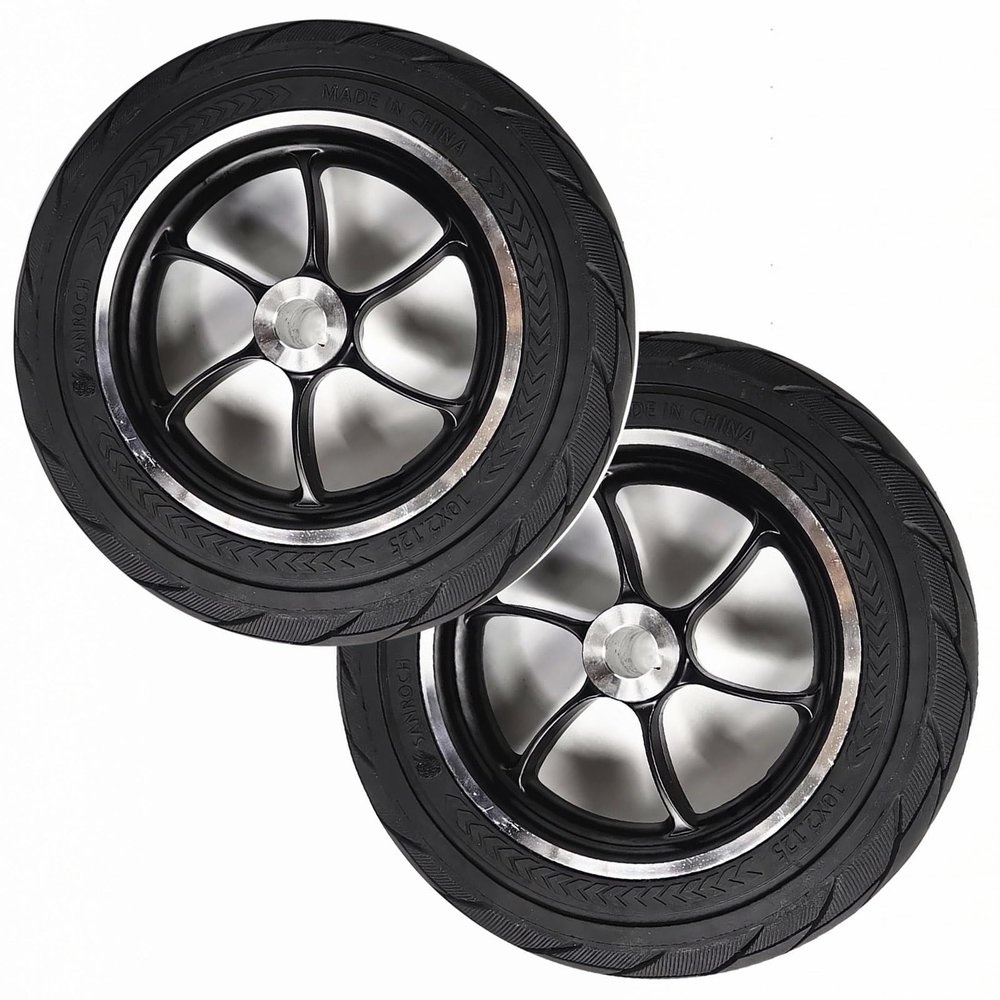 10x2.125 Replacement Wheels for Electric Wheelchairs, 10 Inch Rear Wheel, Rubber Solid Non-Inflatable Tire, Wheelchair Wheels Assembly, Bearing: 3/4 inch (19mm) (2 Pack)