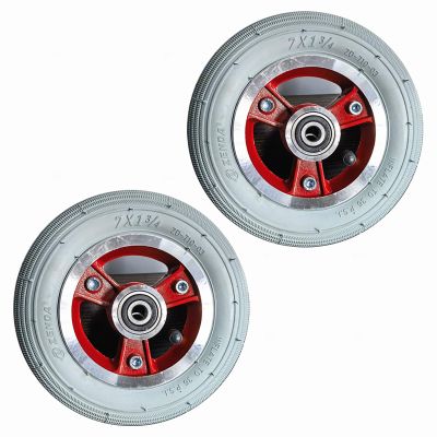 7 Inch Front Wheel of Wheelchair, 7X1 3/4 Electric Wheelchair Replacement Wheel, Rubber Pneumatic Tire, Casters Rollers, Aluminum Alloy Hub, Bearing 5/16" (8 mm) (1 Pair)