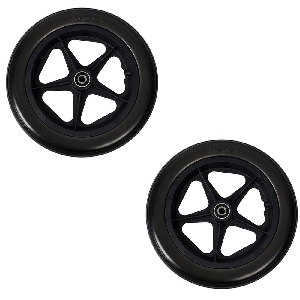 12 Inch Solid Rear Tires, 12 2/1x2 1/4 Wheelchair Wheel Assembly, Manual Wheelchair Transport Chair Replacement Parts for Rear Wheel Replacement (1 Pair)