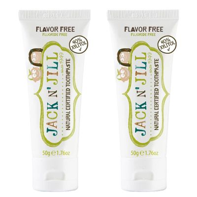 Jack N Jill Natural Certified Kids Toothpaste Fluoride-Free Toddler & Baby Toothpaste with 40% Xylitol, No Sugar, Suitable from 6 Months+, Flavour-Free, Pack of 2 (50g Each)