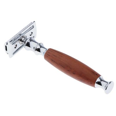 Wood Handle Double Edge Safety Shaving Razors Moustache Grooming Tool Brown 12.5 x 4.5 x 2.5CM
