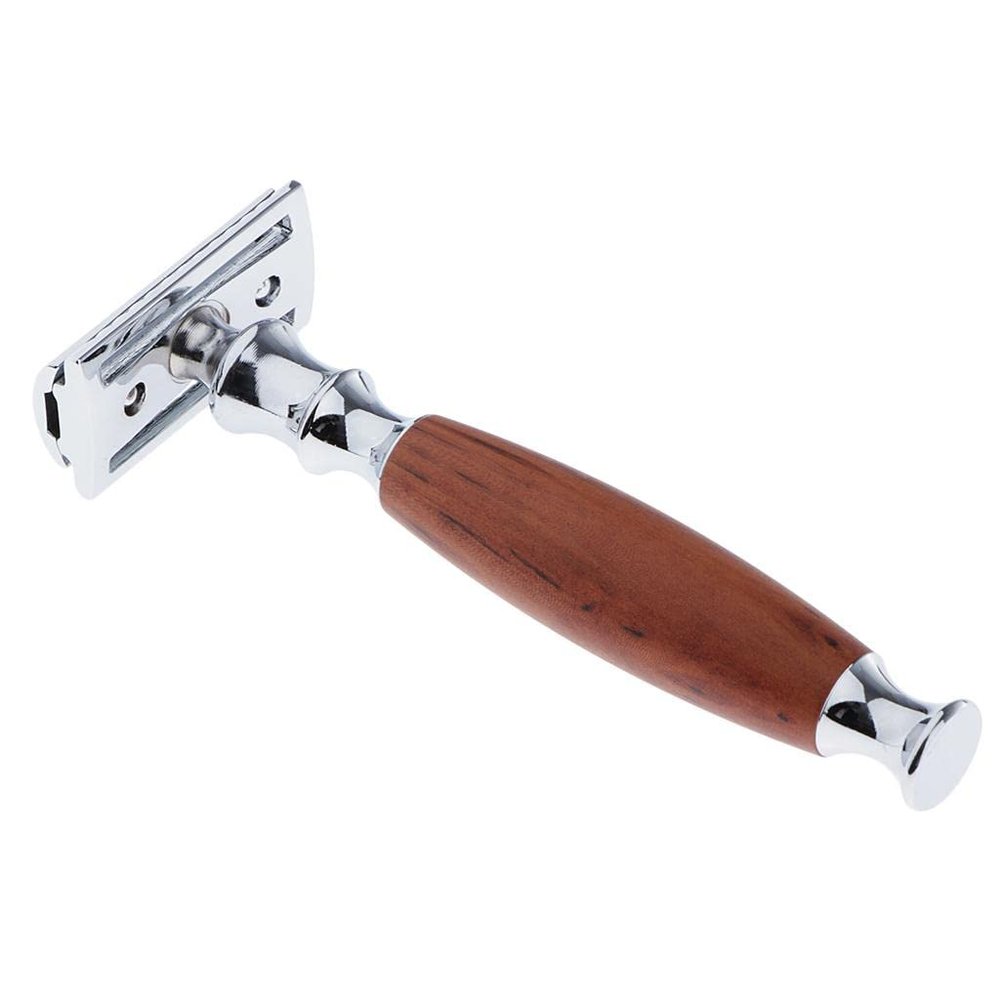 Wood Handle Double Edge Safety Shaving Razors Moustache Grooming Tool Brown 12.5 x 4.5 x 2.5CM