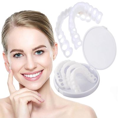 Dazzluxe Clip in Veneers Teeth, 2 Pairs Cosmetic Upper And Lower Fake Teeth, Temporary Whitening False Teeth, Nature And Comfortable Dentures for Men & Women with Bad Teeth