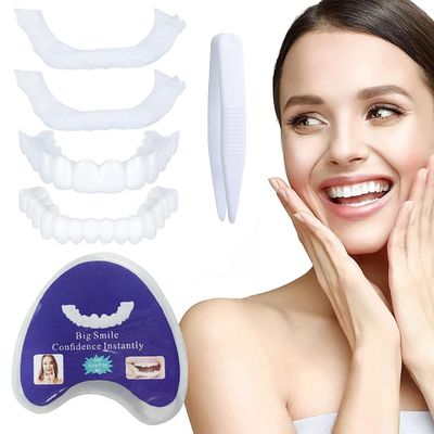 Dazzluxe 2 Pairs Temporary Fake Teeth, Adjustable Clip in Veneers Teeth for Men And Women, Nature And Comfortable Snap on Dentures Veneers Moldable False Teeth for Beautiful Smile