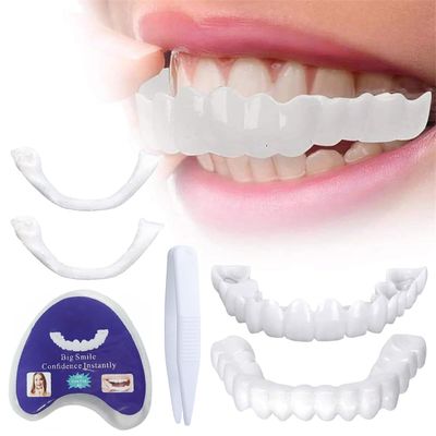 Dazzluxe 2 Pairs of False Teeth, Instant Whitening Fake Teeth Veneer Temporary Cosmetic Dentures, Confident Smile Snap on Veneers Teeth for Cover Missing Teeth